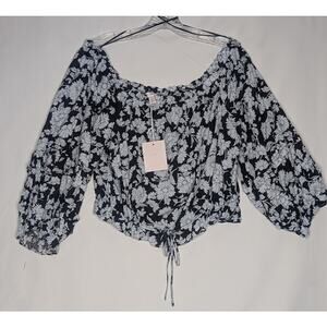 LAUREN CONRAD womens cottagecore crop top blue flowers XL TomatoGirl Fairycore